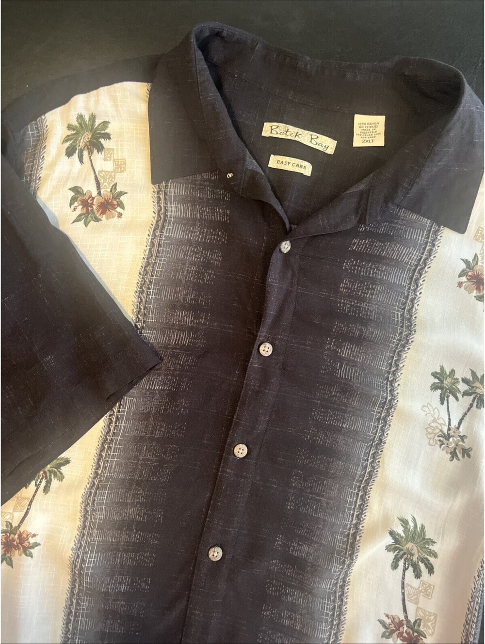 Batik Bay Hawaiian Shirt Men's XXLT Tall Palm Trees Black Easy Care Short Sleeve